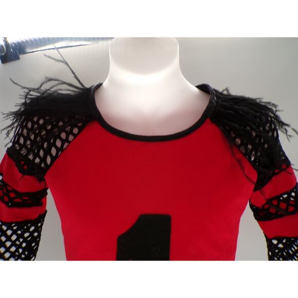 Dance Kelle Medium Child Red Black Long Fishnet Sleeve Two Piece Jazz Character - Picture 2 of 5